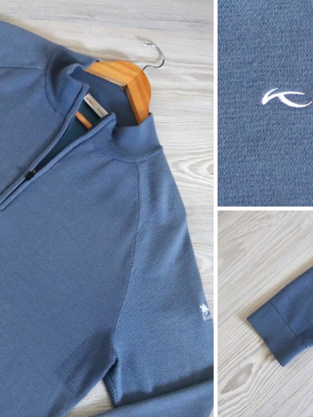 KJUS 1/2 Zip Men's Azure Freelite Wool Silk Cashmere Golf Pullover Logo Size XL